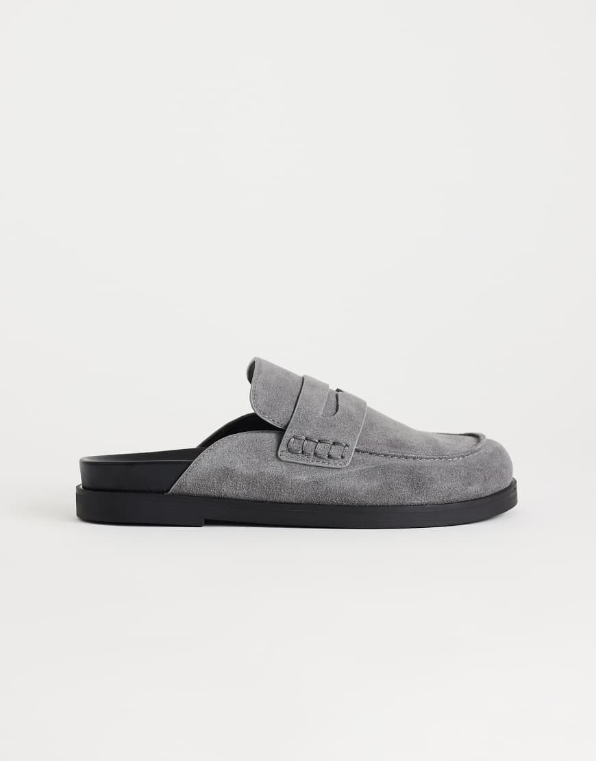 Topshop Addie real suede mule loafer in grey | ASOS (Global)