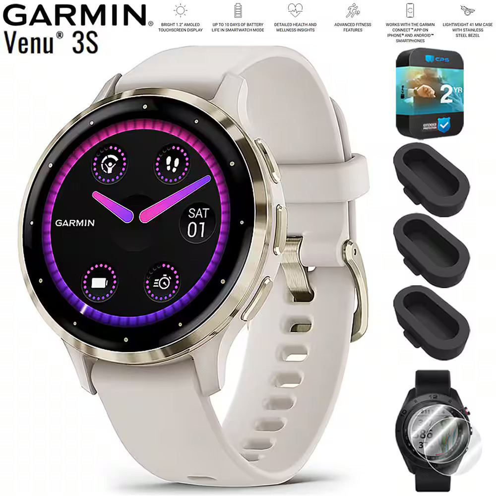 Garmin - Venu 3S GPS Smartwatch Gold with Ivory Case 41mm + 2 Year Extended Warranty Bundle - Stainless Steel and Ivory - (2023) | Best Buy U.S.