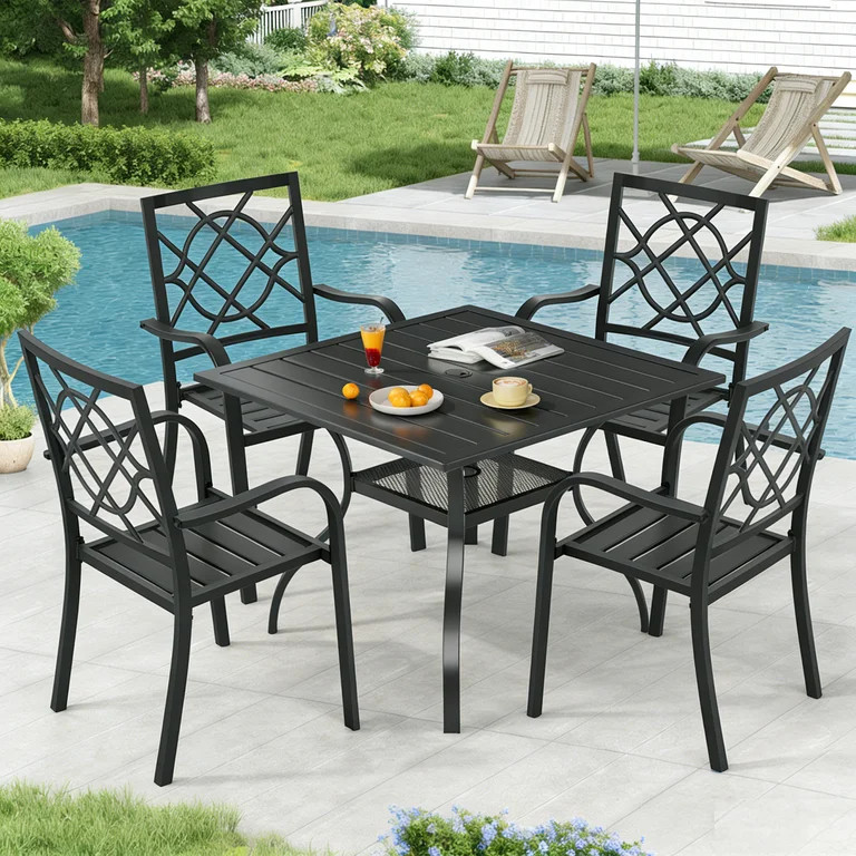 Suncrown 5-Piece Metal Outdoor Patio Dining Set with Square Table, Black | Walmart (US)