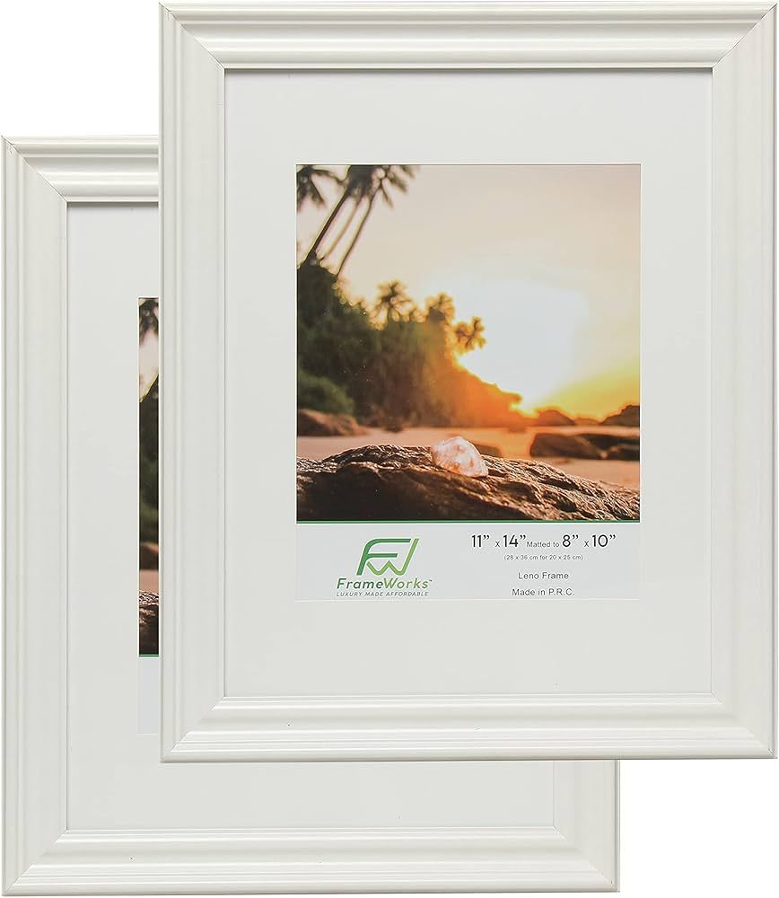 FrameWorks - 2-Pack - 11” x 14” Matted to 8" x 10" White Wooden Picture Frames with Luxury Wi... | Amazon (US)