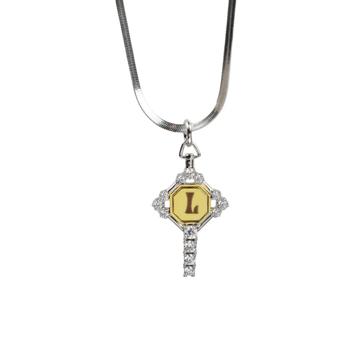 Mabel Custom Engraved Key Mixed Metal Necklace - Ahava Jewels | Ahava Jewels