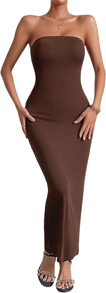 Milumia Women's Sexy Strapless Sleeveless Back Cut Out Long Bodycon Tube Maxi Dress | Amazon (US)