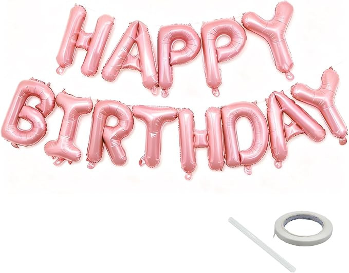 Pink Happy Birthday Balloon Banner Set -16 Inch Foil Letters Balloons, Reusable Birthday Decorati... | Amazon (US)