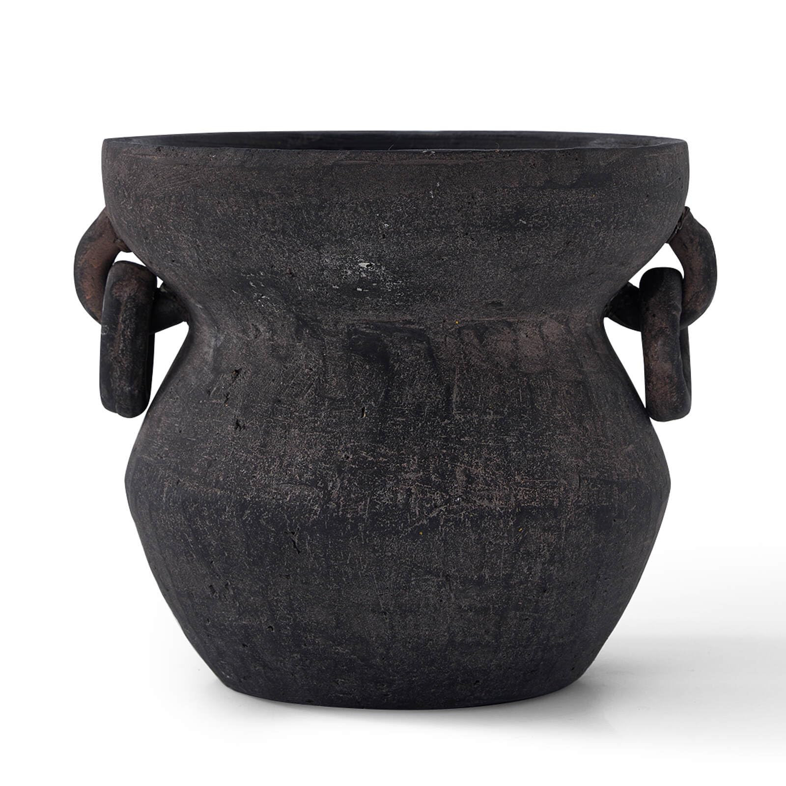 MIYUKI Rustic Vase for Home Decor, Decorative Pottery Terracotta Vase for Living Room, Table, Shelf, Handcraft Vintage Ceramic Vase 6.7in H x 8.2in W (Black) | Amazon (US)