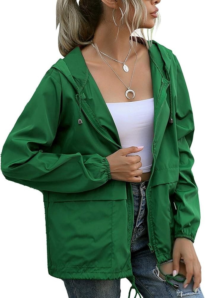 PESION Women's Waterproof Raincoat Lightweight Rain Jacket Hooded Windbreaker with Pocket for Out... | Amazon (US)