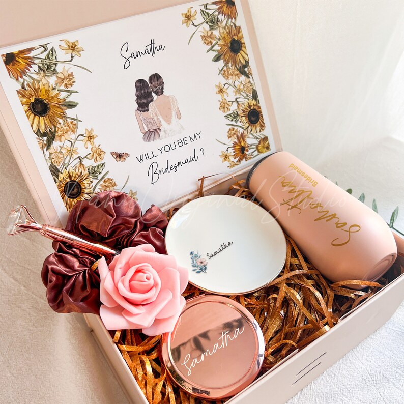 Wedding Sunflower Maid of Honour Proposal Box, Will you be my Proposal Box With Tumbler, Best Gif... | Etsy (US)