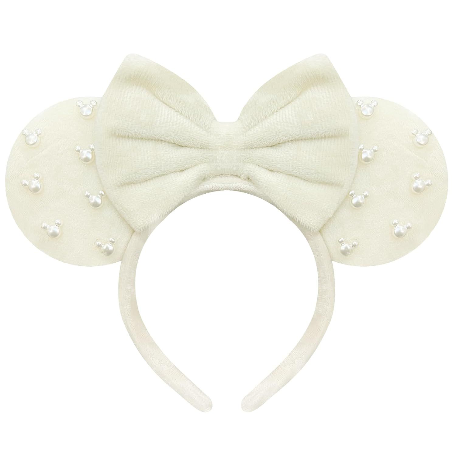 White Mouse Ears Headbands for Women Fuzzy Bows Mouse Ears Cute Headband Halloween Headband | Amazon (US)