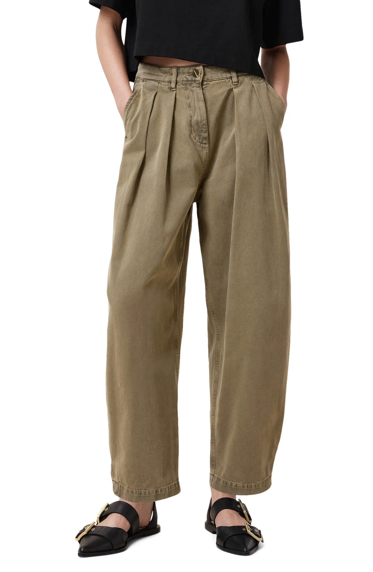 Becca Pleated Barrel Leg Denim Trousers | Nordstrom