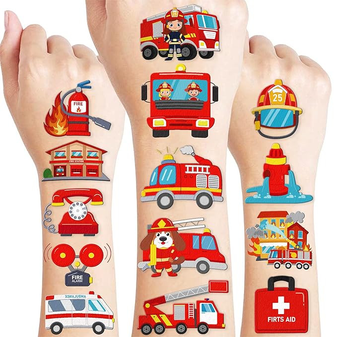 96 PCS Firefighter Firetruck Pre-Cut Temporary Tattoos for Kids | Super Cute Themed Birthday Part... | Amazon (US)