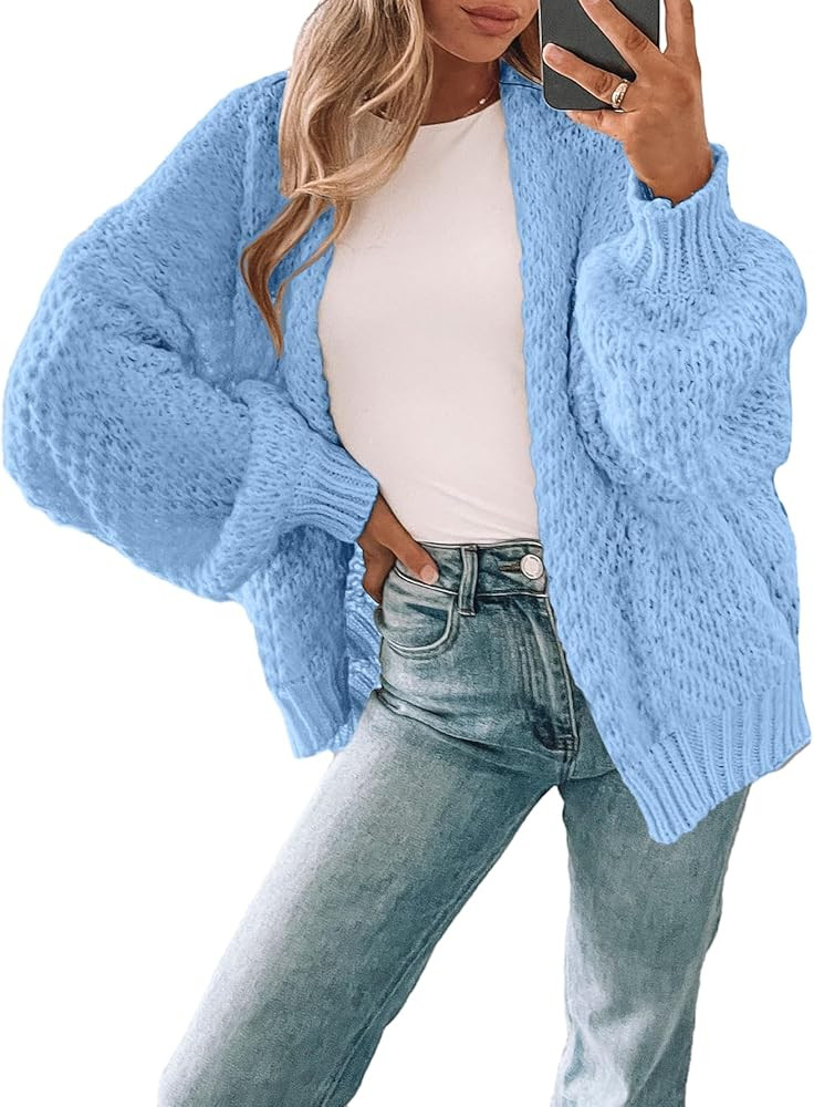 Womens Oversized Long Cardigan Sweater Fall 2025 Trendy Ladies Cute Slouchy Chunky Waffle Knit Op... | Amazon (US)