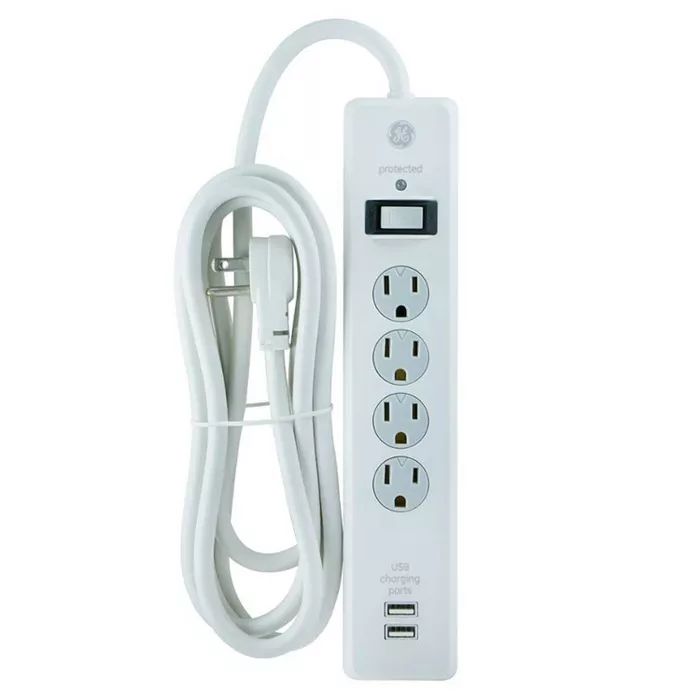 General Electric 6' Extension Cord with 4 Outlet 2 USB Surge Protector White | Target