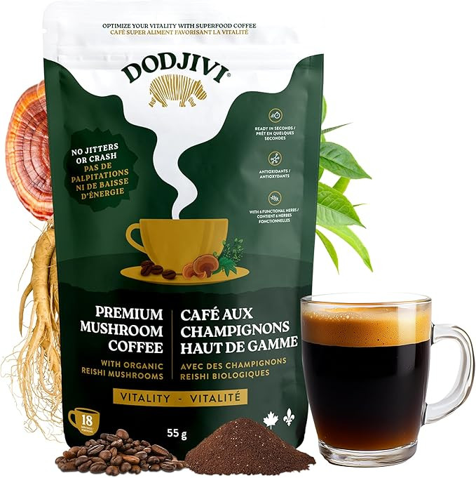 Dodjivi Organic Reishi Mushroom Coffee, Made in Canada, Sustained Energy & Focus, Instant Coffee,... | Amazon (CA)