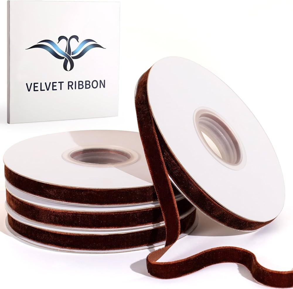 40 Yd Brown Velvet Ribbon for Gift Wrapping 3/8" Velvet Ribbon for Christmas Tree and Wreath Deco... | Amazon (US)