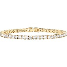 PAVOI 14K Gold Plated 3mm Cubic Zirconia Classic Tennis Bracelet | Gold Bracelets for Women | Siz... | Amazon (US)