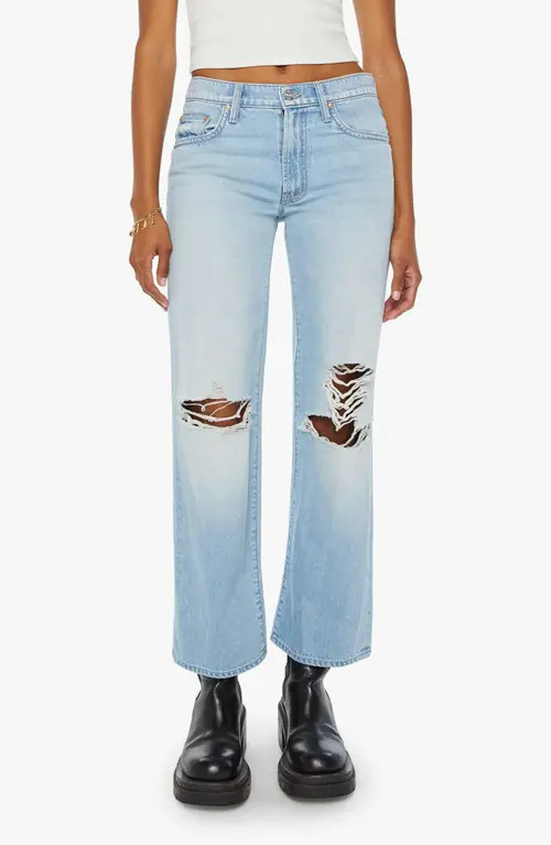 MOTHER The Rambler Flood Ripped Ankle Wide Leg Jeans in Ripped Off at Nordstrom, Size 29 | Nordstrom
