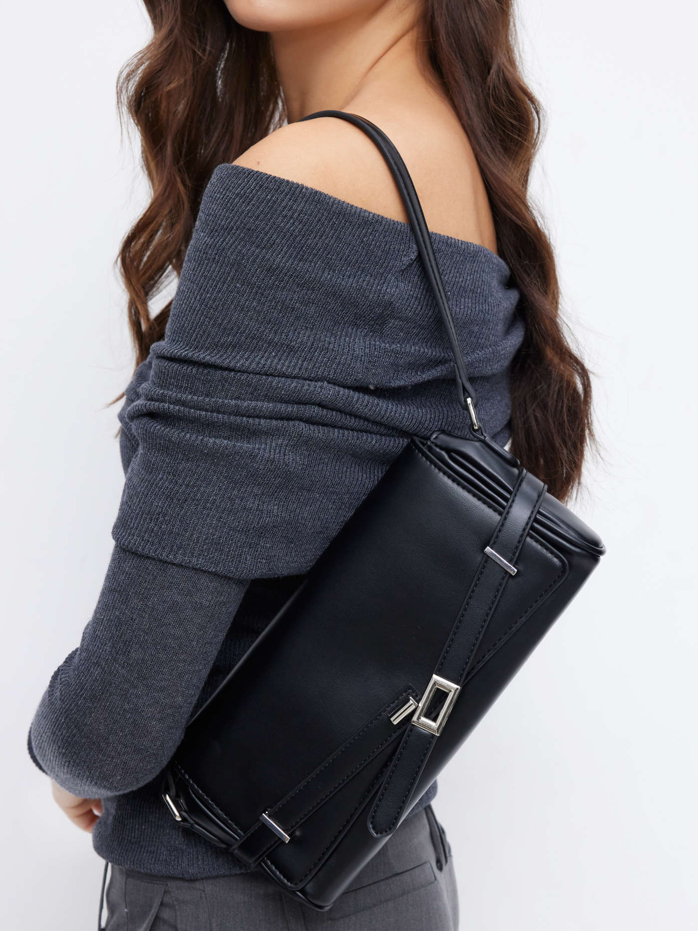 Faux Leather SQUARE BUCKLE SHOULDER BAG For Daily Casual | Cider
