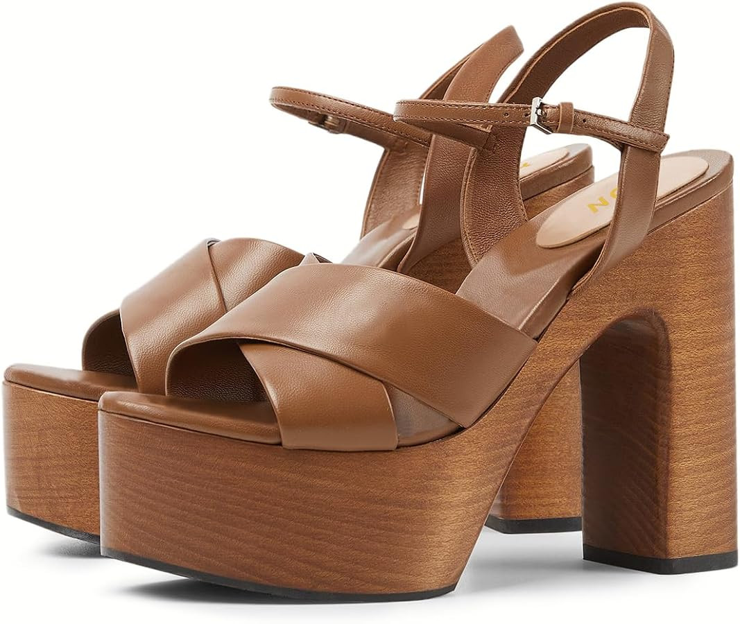 YDN Women's Chic Open Toe Chunky Platform Sandals Cross Straps Buckles Thick High Heeled Shoes Pa... | Amazon (US)