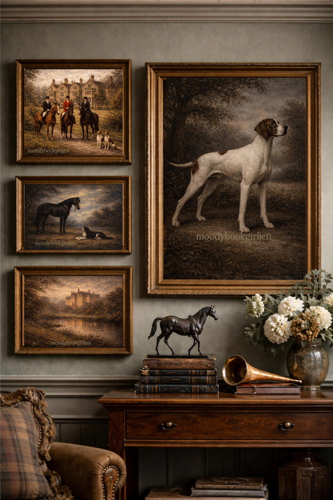 Ralph Lauren Style Hunting Dog Mini Bundle | Equestrian Wall Art Set | British Manor Prints | Etsy (US)