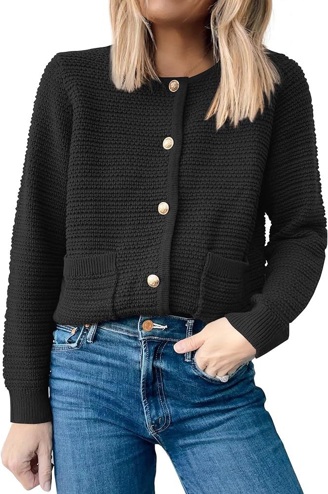 ANRABESS Women's Cardigan Sweaters 2023 Fall Open Front Long Sleeve Button Down Chunky Knit Cropp... | Amazon (US)