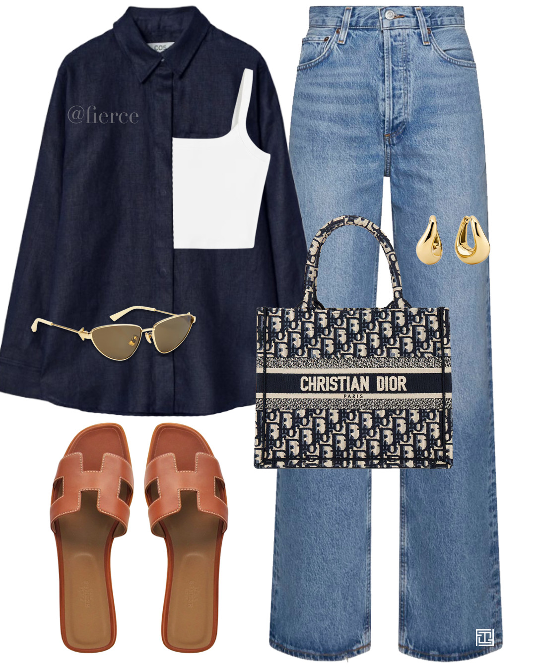 Navy blue linen shirt blue jeans brown flat Hermes Oran sandals Dior Oblique book tote bag casual comfortable chic outfit 

 #LTKspring #LTKsummer #LTKluxury