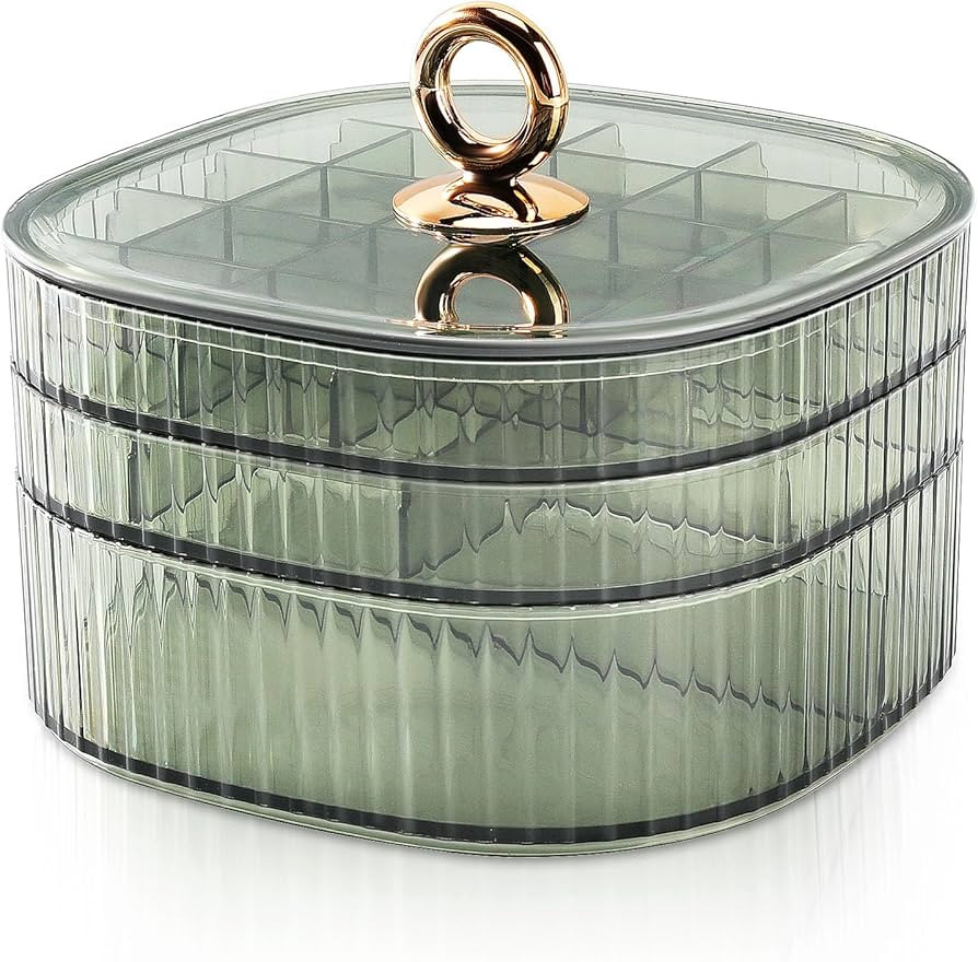 Earring Organizer,Stackable 3-Layers Clear Jewelry Box with Lid,Stud Earring Organizer for Women ... | Amazon (US)