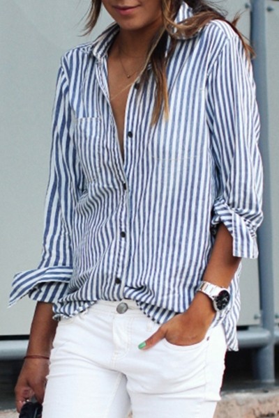Classic Blue And White Striped Button Down Shirt | OASAP US
