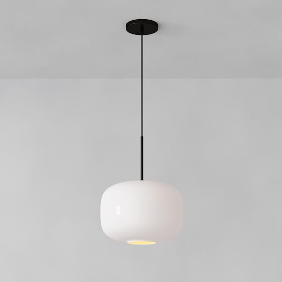 Sculptural Pendant Dark Bronze Milk Glass Pebble (14"") | West Elm (US)