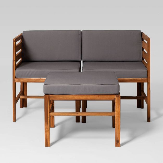 3pc Modular Acacia Wood Patio Chat Set with Cushions - Saracina Home | Target