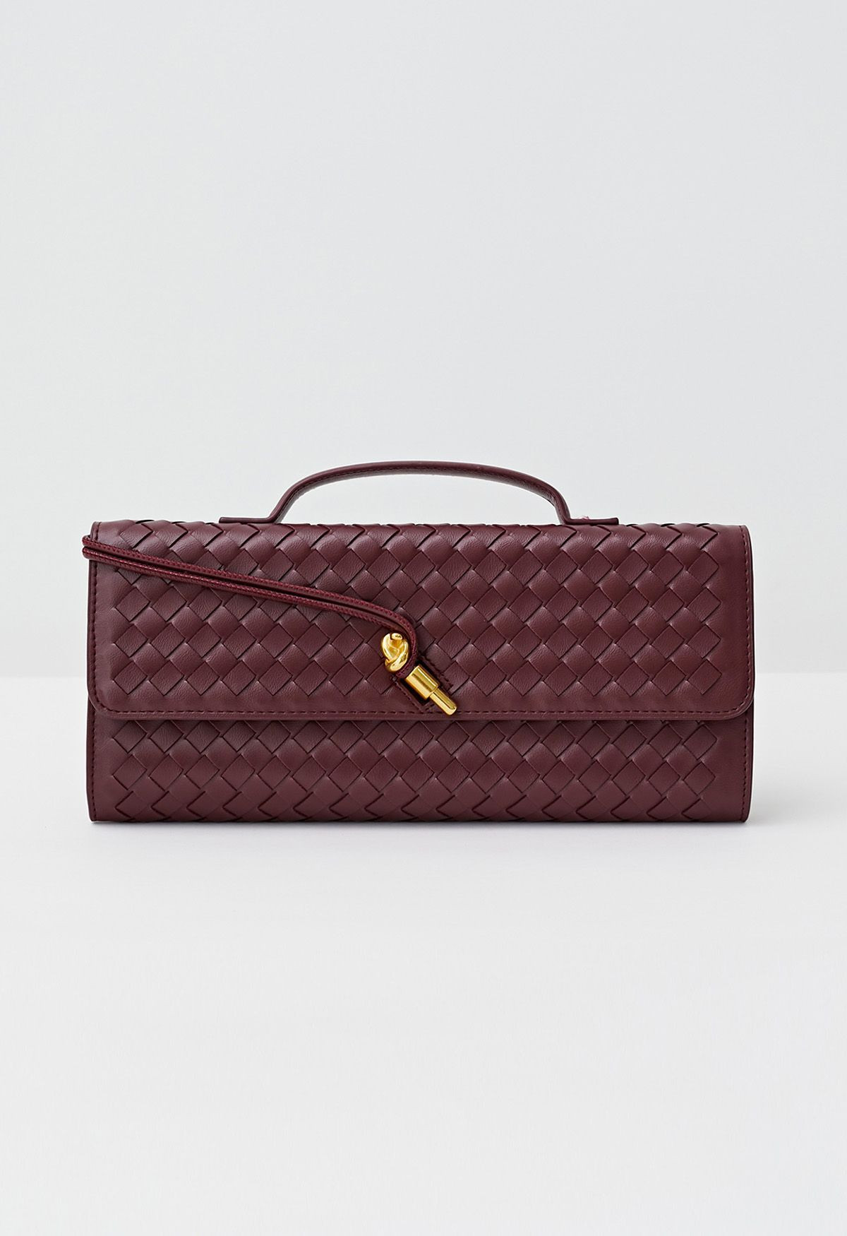 French-Elegant Faux Leather Handmade Woven Bag in Burgundy | Chicwish