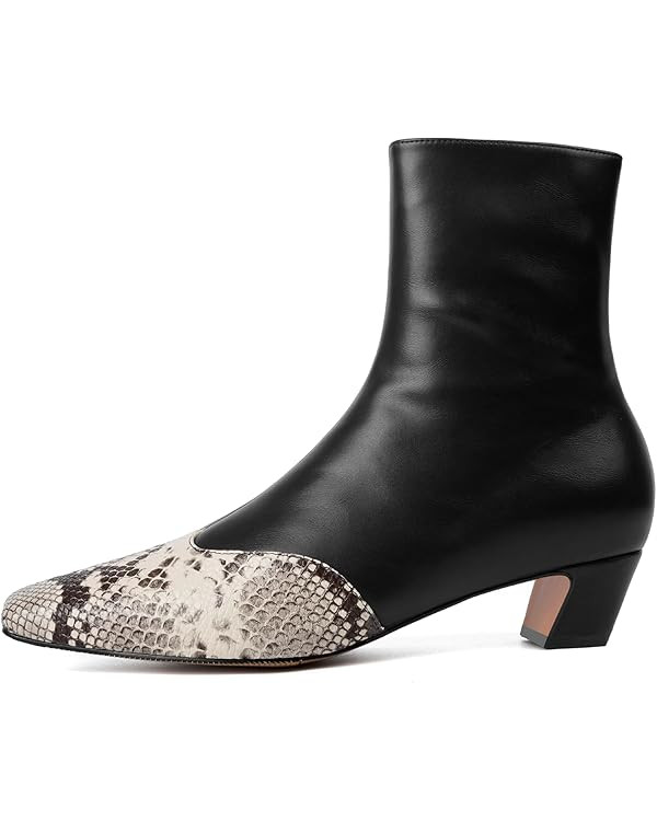 Vertundy Women's Ankle Boots Square Toe Booties Low Kitten Block Chunky Heel Snakeskin Patchwork ... | Amazon (US)