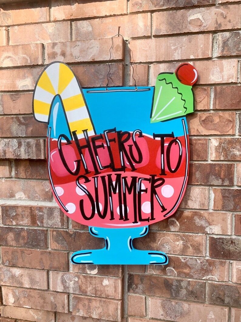 Summer Door Hanger, Summer Wreath, Summer Decor, Cheers door hanger, pool decor, patio decor, coc... | Etsy (US)