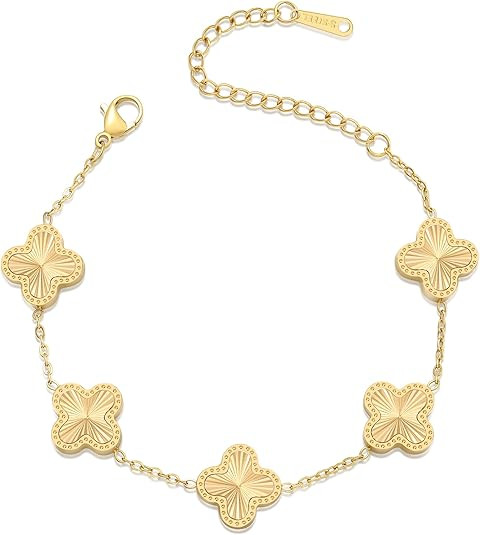 AIPPK 18K Gold Plated Clover Bracelet Dupes Gold Danity Bracelet for Women Flower Four Leaf Brace... | Amazon (US)