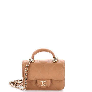 Chanel Top Handle Flap Coin Purse with Chain Quilted Lambskin Neutral 40642410 | Rebag