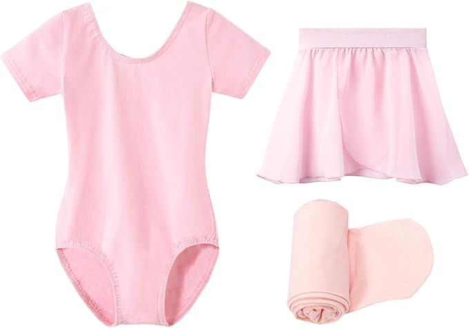 STELLE Girls Short Sleeve Ballet Leotard Combo with Dance Skirt and Dance Tight | Amazon (US)