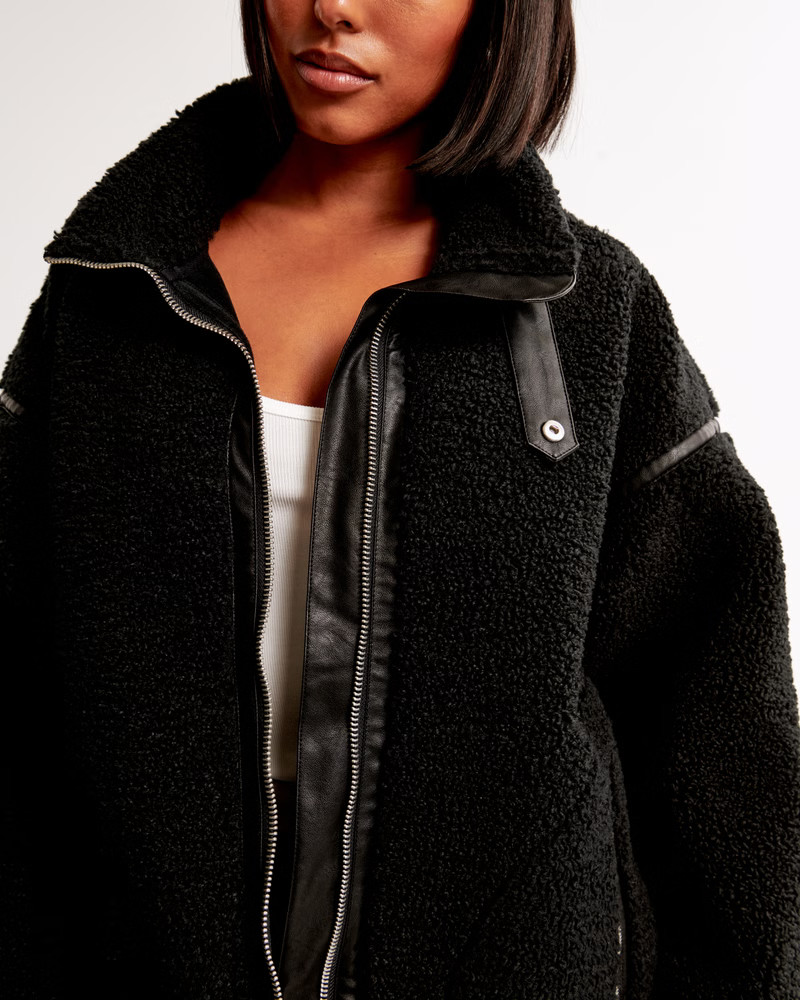 Women's Contrast Trim Sherpa Aviator Jacket | Women's Tops | Abercrombie.com | Abercrombie & Fitch (US)