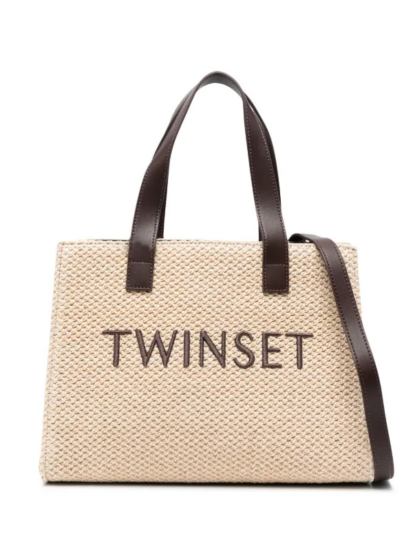 TWINSET logo-embroidered Raffia Tote Bag - Farfetch | Farfetch Global