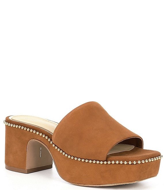 Roemer Ball Chain Detail Suede Square Toe Platform Mules | Dillards
