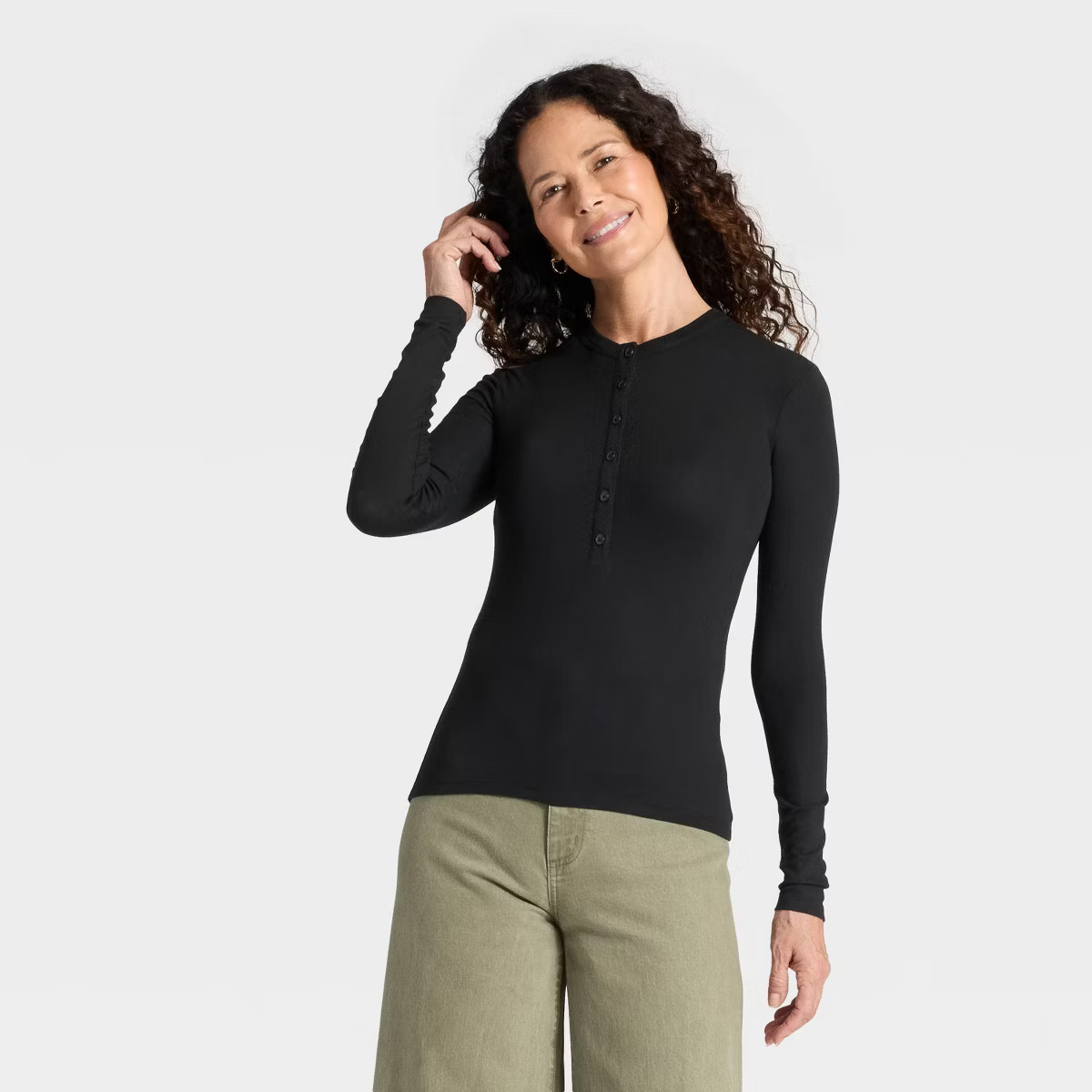 Women's Long Sleeve Henley Shirt - Universal Thread™ Heather Taupe L | Target