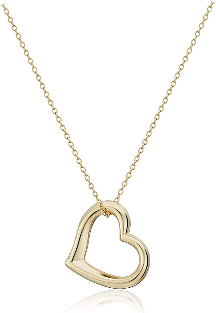 Amazon Collection 18k Yellow Gold Plated Sterling Silver Open Heart Pendant Necklace, 18" | Amazon (US)
