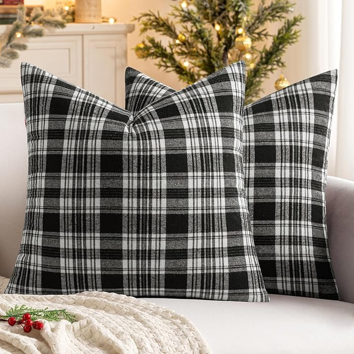 MIULEE Set of 2 Throw Pillow Covers Square Cushion Cases, 16x16 Inch, Black and White | Amazon (US)