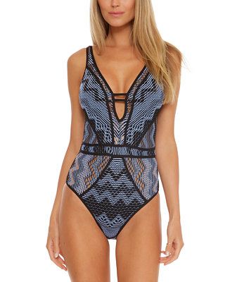 Reveal Crochet Plunge-Neck One-Piece Swimsuit | Macys (US)