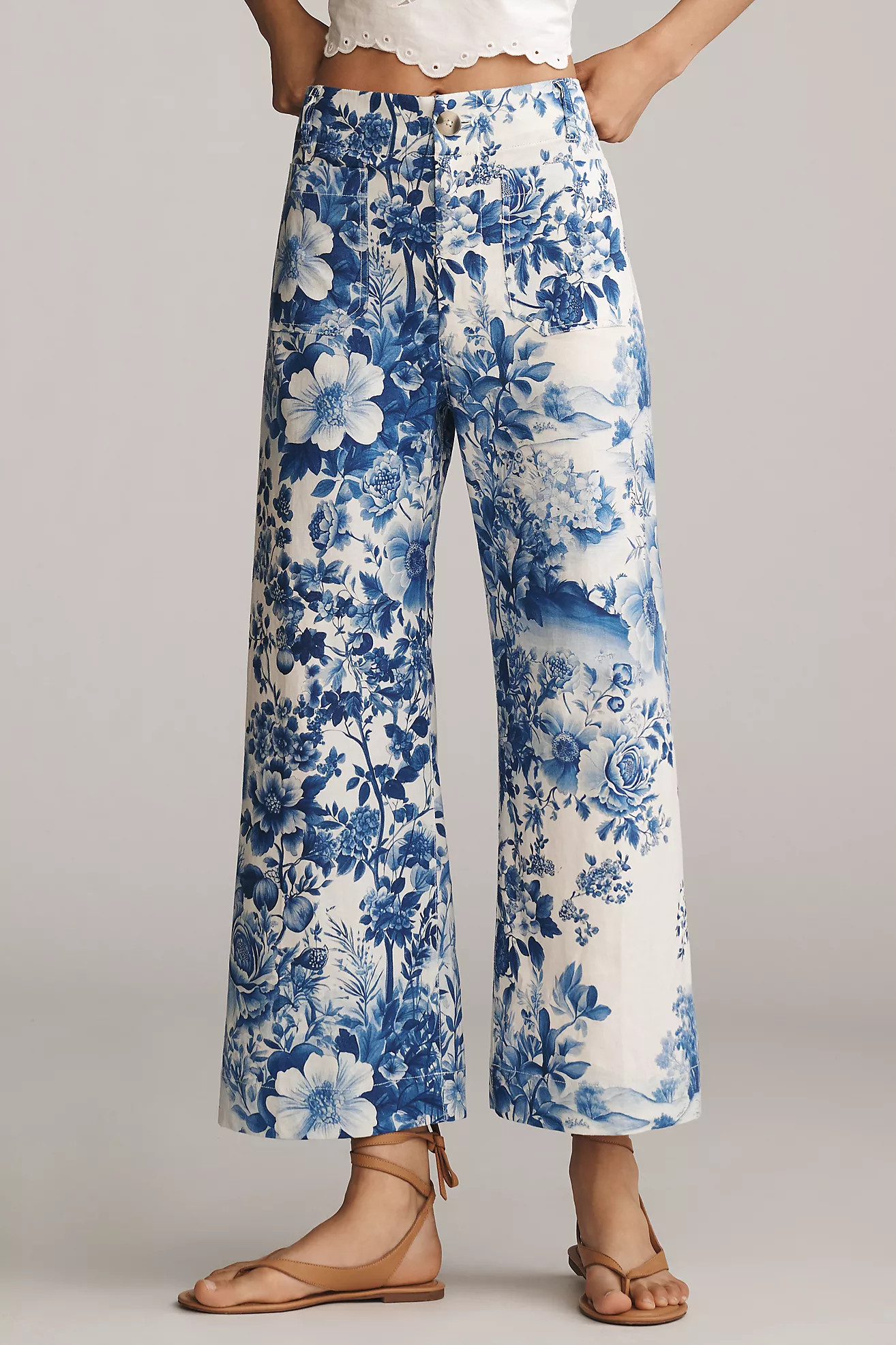 The Colette Printed Linen Blend Crop Wide-Leg Pants by Maeve | Anthropologie (US)