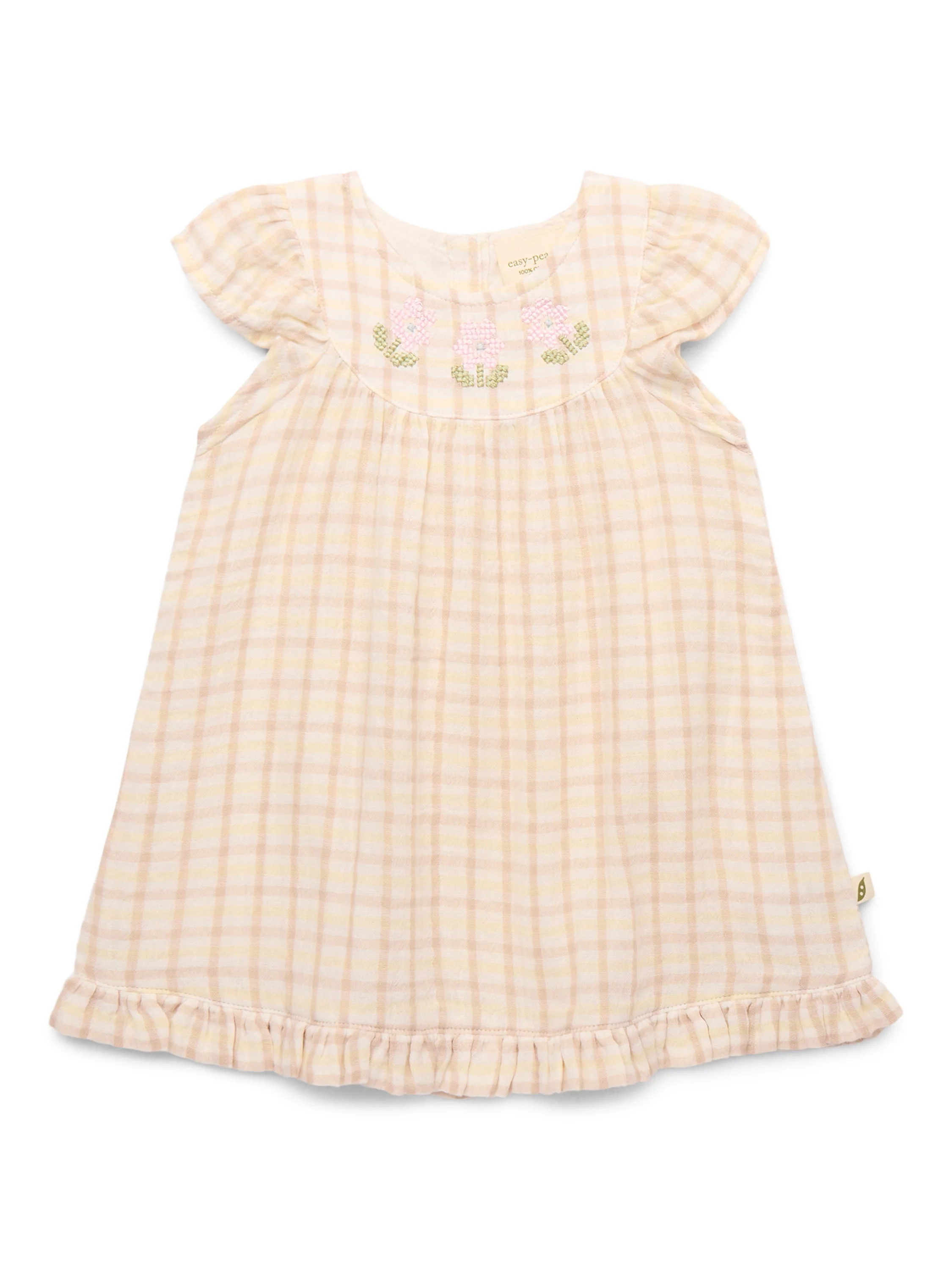 easy-peasy Baby Girls Organic Cotton Gauze Embroidered Flutter Dress, Sizes 0-24M | Walmart (US)