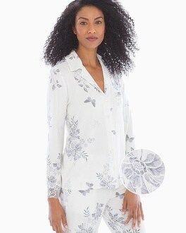 Soma Signature Lace Long Sleeve Notch Collar Pajama Top Afterglow Floral Ivory | Soma Intimates