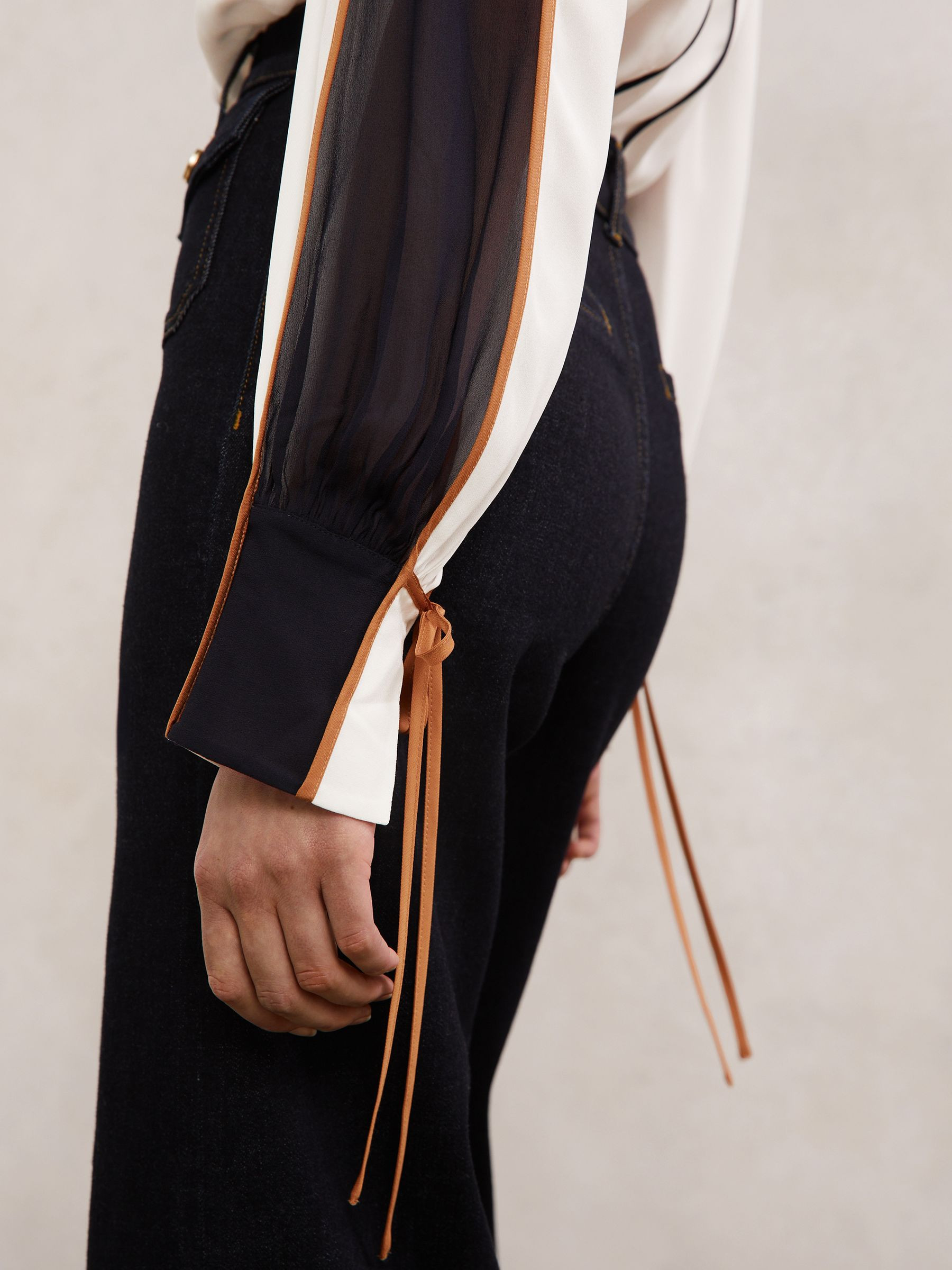 Reiss Tipped Tie-Neck Blouse in Ivory - REISS | Reiss UK