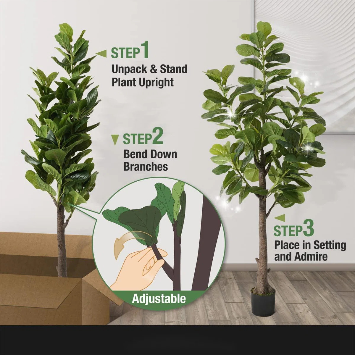 Artificial Fiddle Leaf Fig Tree, 6/7 Feet In Pot With Dried Moss, For Indoor House Home Office St... | Wayfair North America