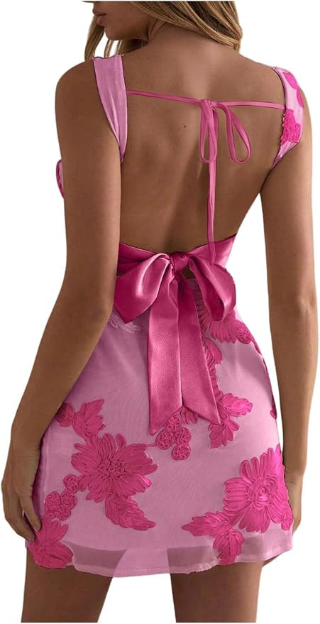 Floerns Women's Floral Backless Cami Dress Bowknot Vacation A Line Mini Dresses | Amazon (US)