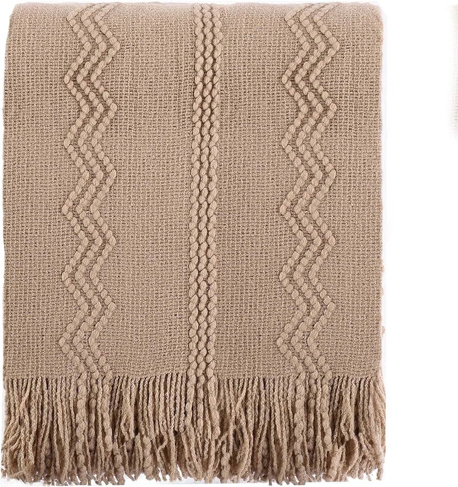 BATTILO HOME Tan Throw Blanket for Bed, Boho Decorative Throw Blanket for Couch, Taupe Throw Blan... | Amazon (US)