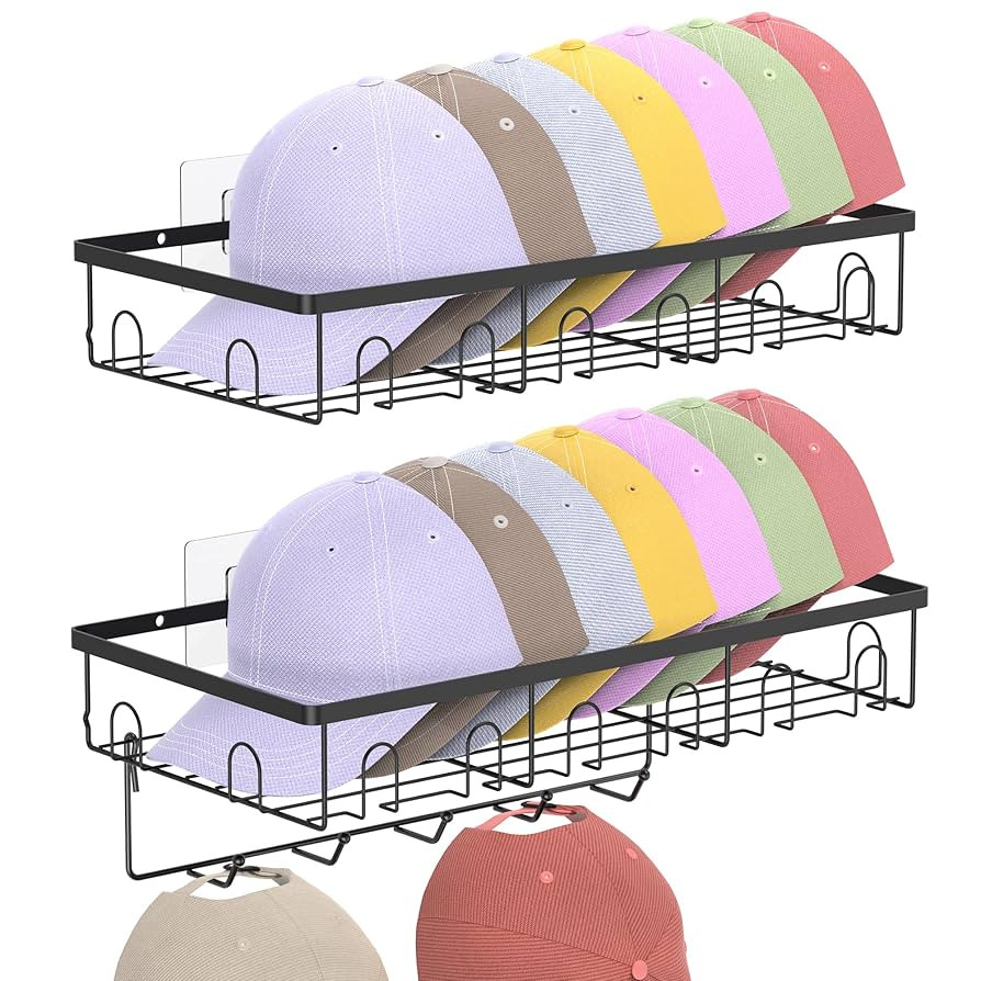 Metal Hat Organizer for Wall, Adhesive or Drill, Hat Rack Storage for Baseball Caps, 2 Ways of In... | Amazon (US)