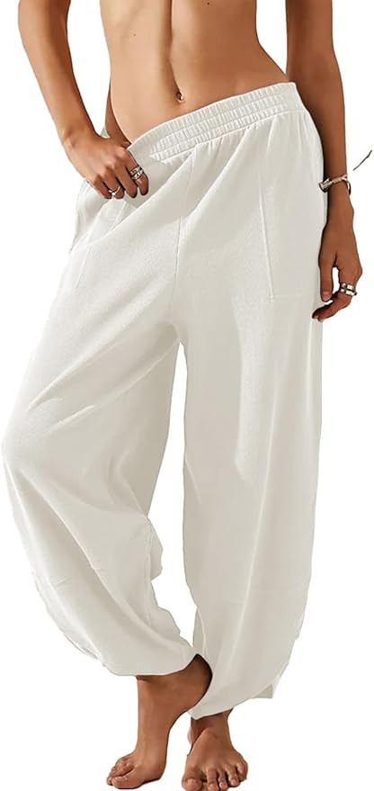 Peaceglad Womens Baggy Harem Pants Boho Elastic Waisted Wide Leg Palazzo Pants (S-XL) | Amazon (US)